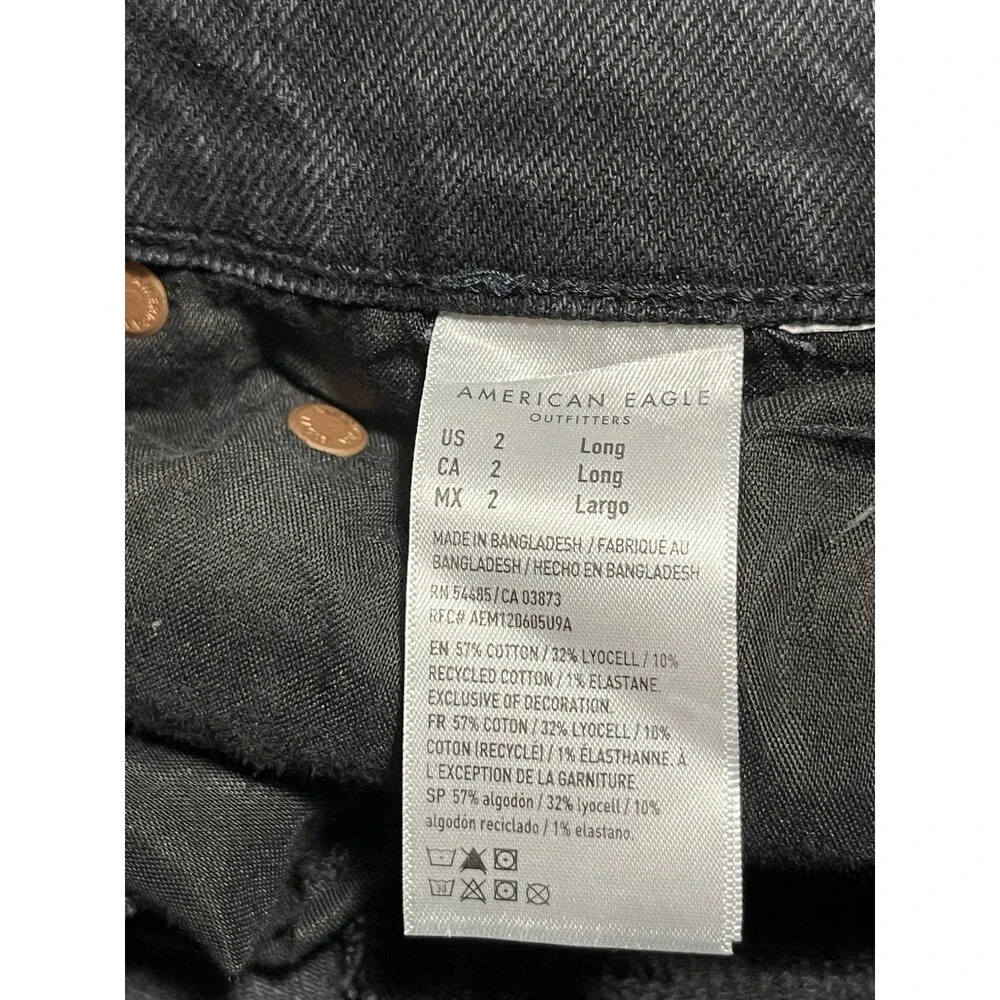 American Eagle Women's Mom Jeans Size 2 Long 90’s Skinny Light Distressing Black